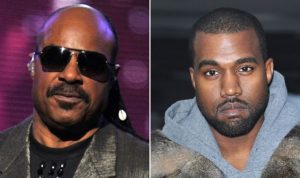 Stevie Wonder and Kanye West portraits next to each other